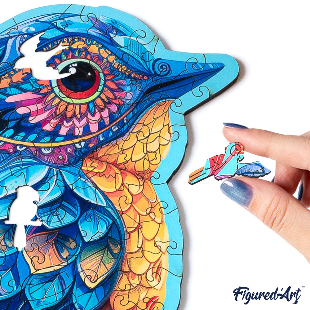 Holzpuzzle 2D Design – Blauer Vogel auf einem Ast