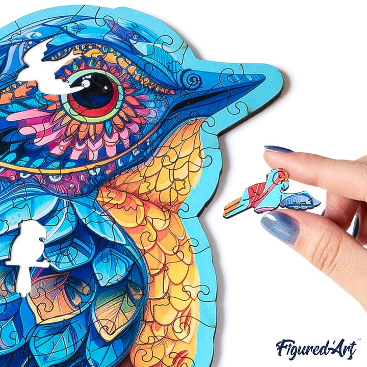 Holzpuzzle 2D Design – Blauer Vogel auf einem Ast