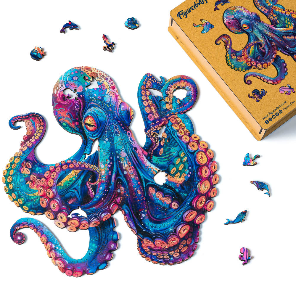 Holzpuzzle 2D Design – Bunter Oktopus