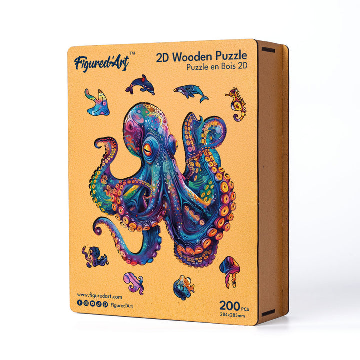 Holzpuzzle 2D Design – Bunter Oktopus