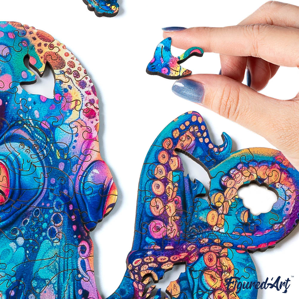 Holzpuzzle 2D Design – Bunter Oktopus