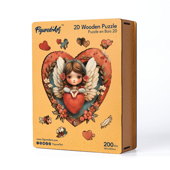 Holzpuzzle 2D Design – Engel und Herz