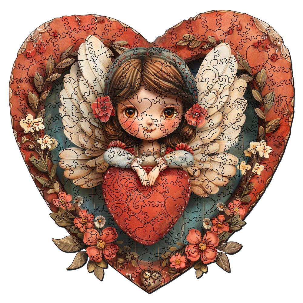 Holzpuzzle 2D Design – Engel und Herz