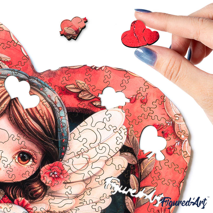Holzpuzzle 2D Design – Engel und Herz