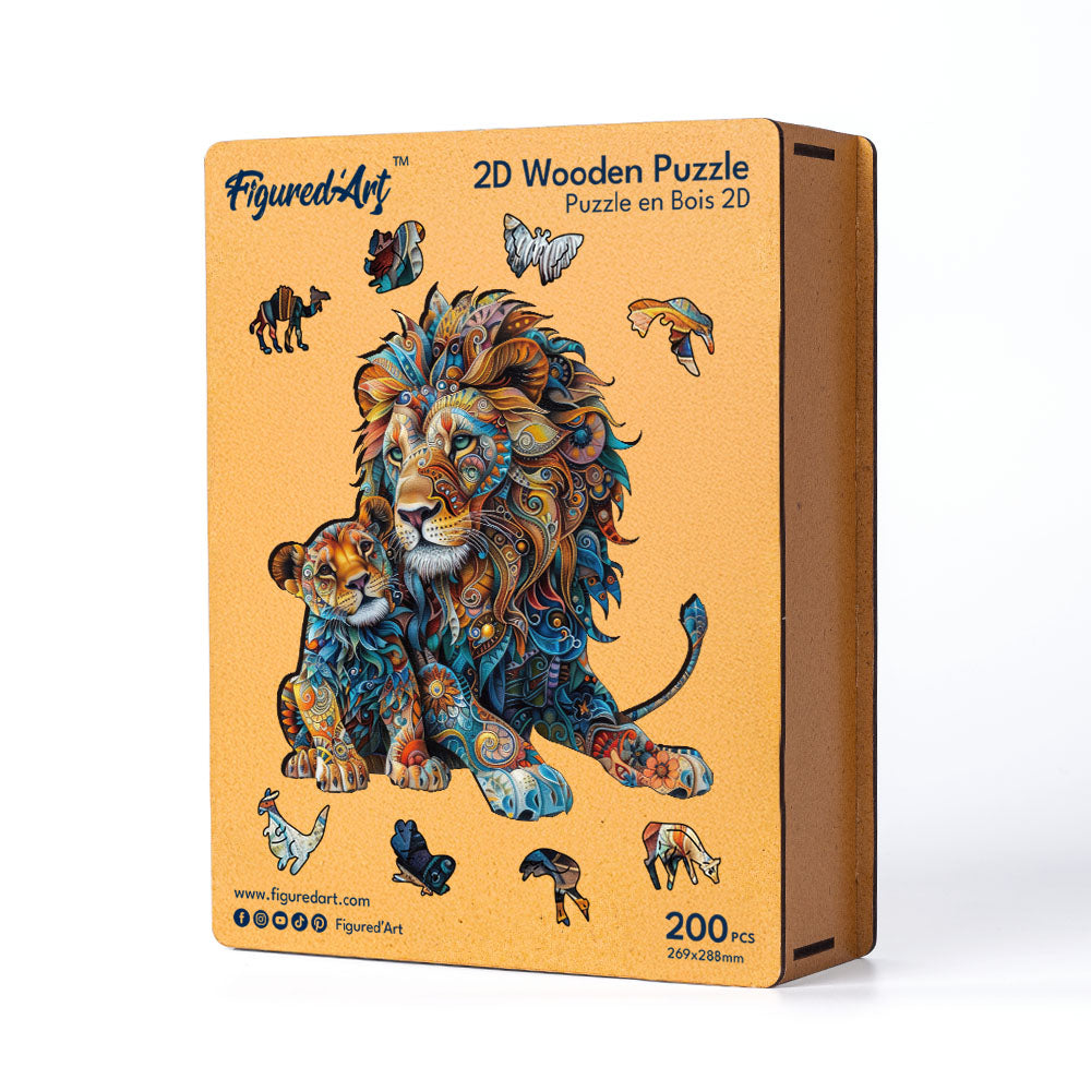 Holzpuzzle 2D Design – Löwe und Löwenjunges