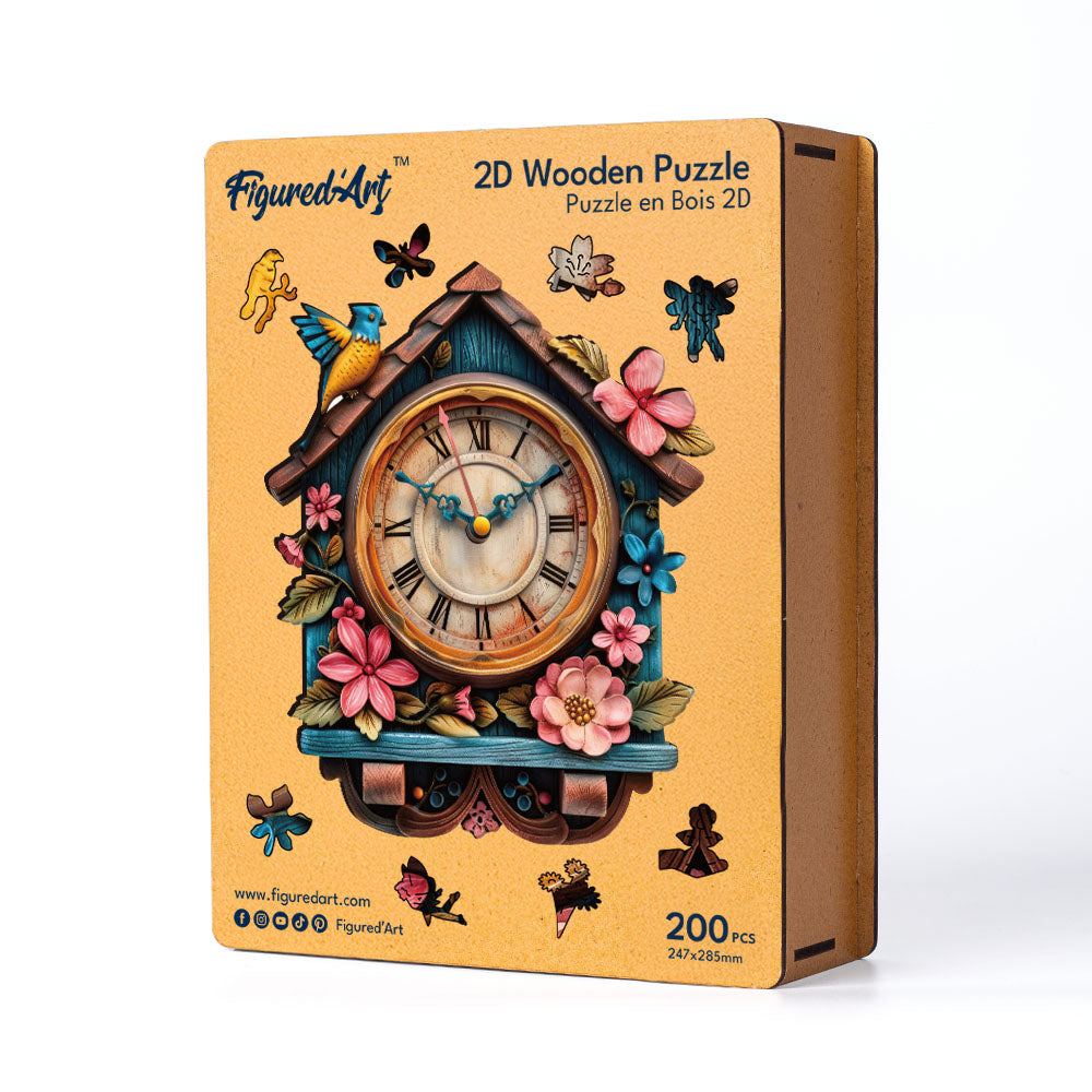 Holzpuzzle 2D Design – Blumige Kuckucksuhr