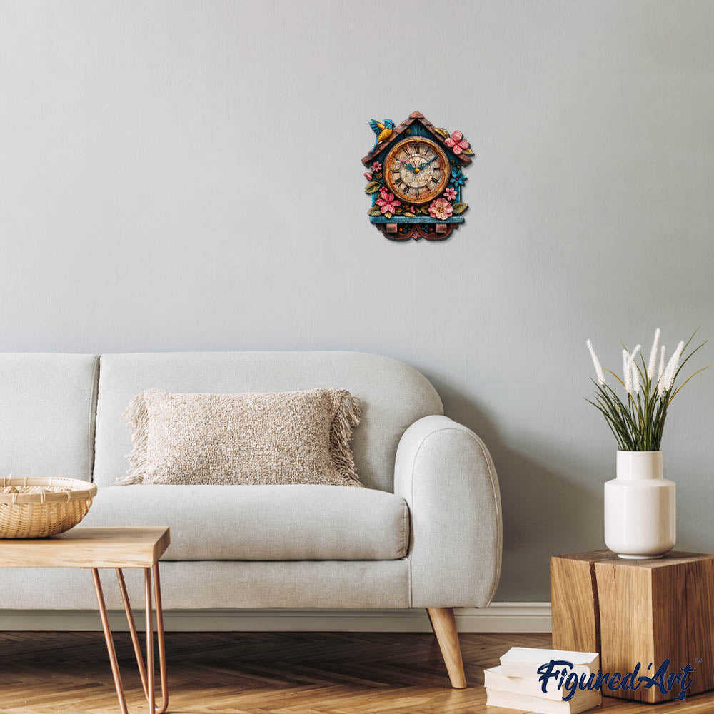 Holzpuzzle 2D Design – Blumige Kuckucksuhr