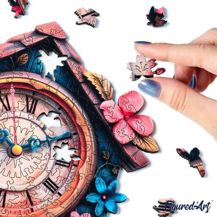 Holzpuzzle 2D Design – Blumige Kuckucksuhr