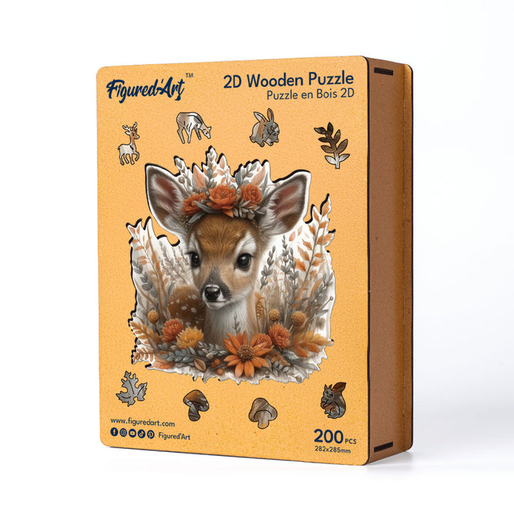 Holzpuzzle 2D Design – Reh und Blumen