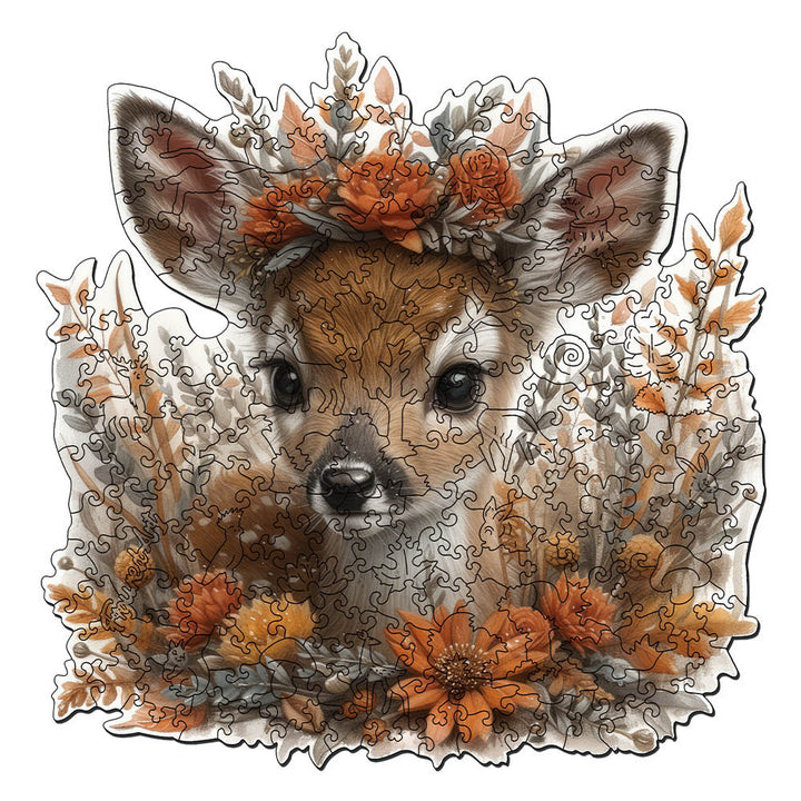 Holzpuzzle 2D Design – Reh und Blumen