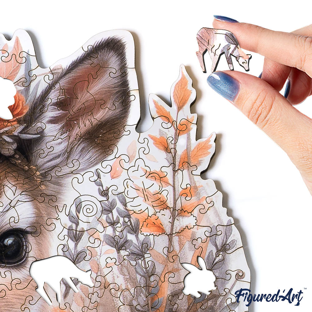 Holzpuzzle 2D Design – Reh und Blumen