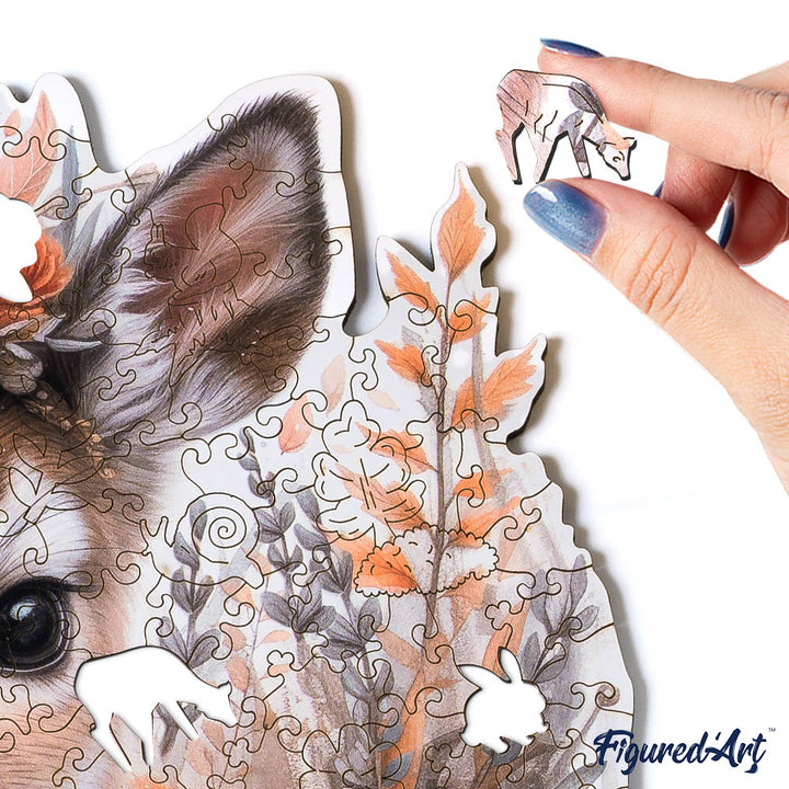 Holzpuzzle 2D Design – Reh und Blumen