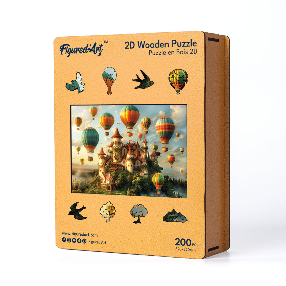 Holzpuzzle 2D Design – Schloss und Heißluftballons