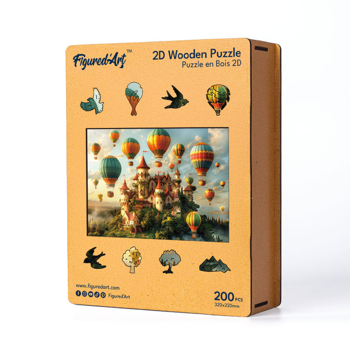 Holzpuzzle 2D Design – Schloss und Heißluftballons