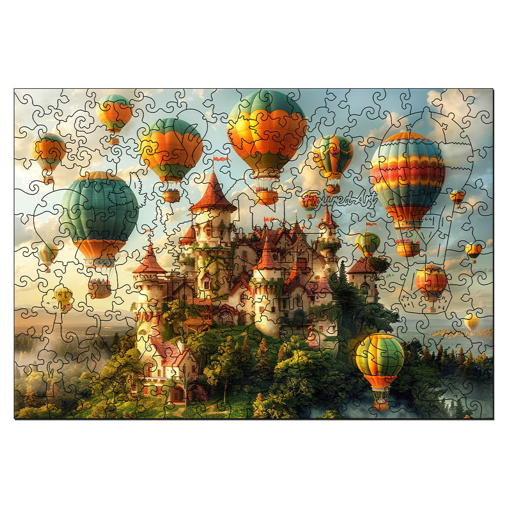 Holzpuzzle 2D Design – Schloss und Heißluftballons