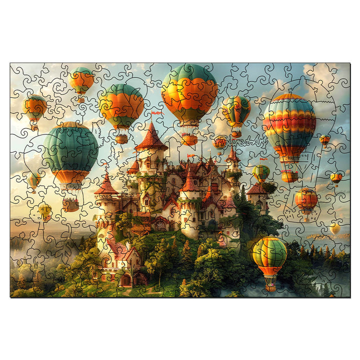 Holzpuzzle 2D Design – Schloss und Heißluftballons