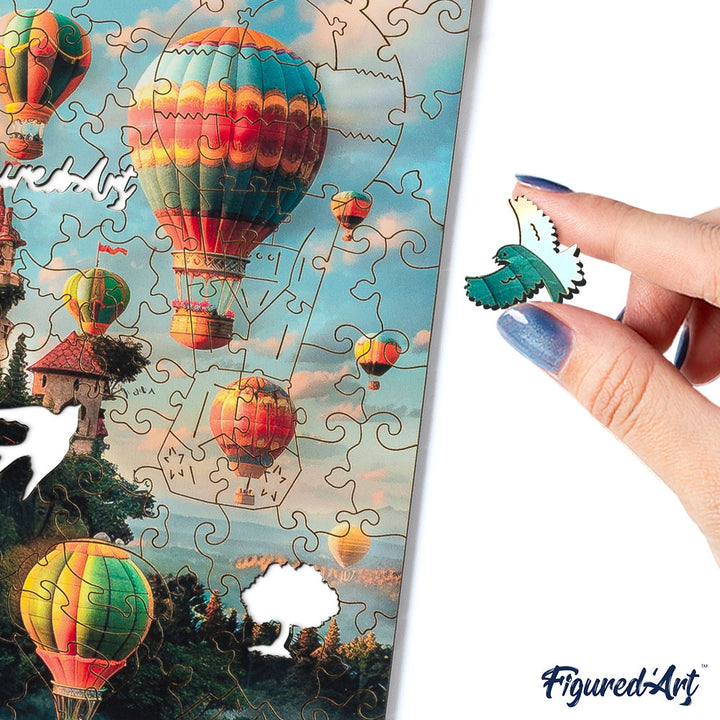 Holzpuzzle 2D Design – Schloss und Heißluftballons