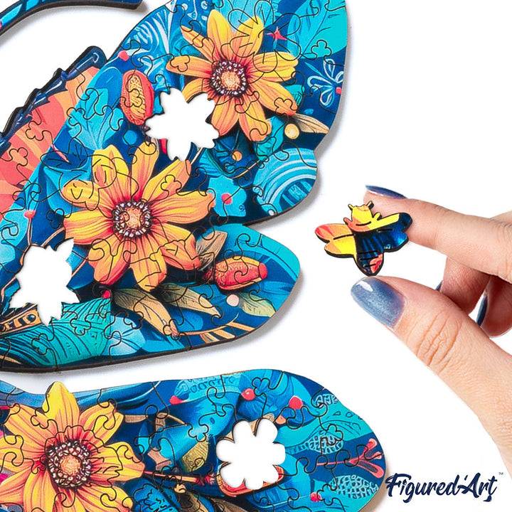 Holzpuzzle 2D Design – Blume mit Biene