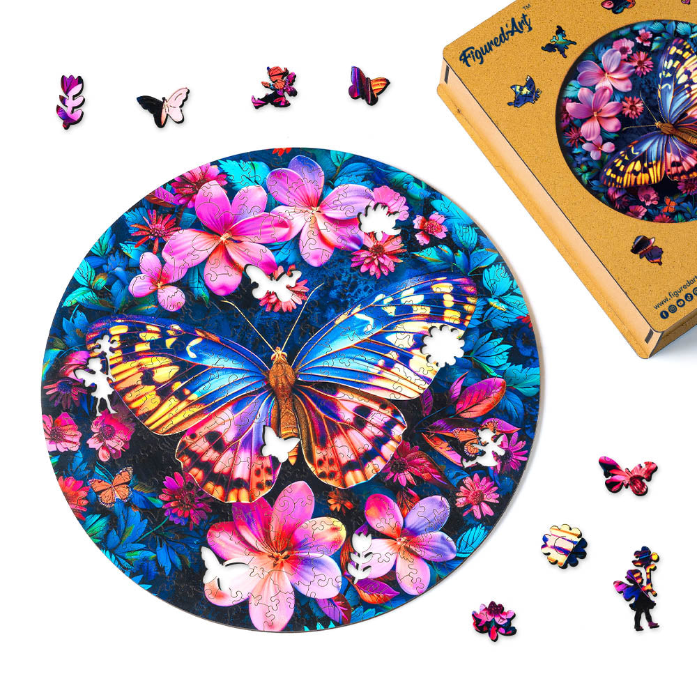 Holzpuzzle 2D Design – Schmetterling und Blumen - Kidis Art