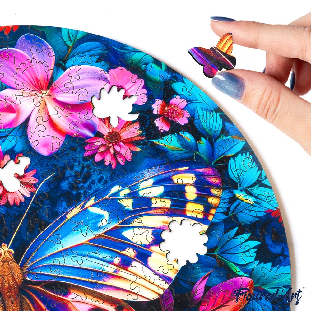 Holzpuzzle 2D Design – Schmetterling und Blumen