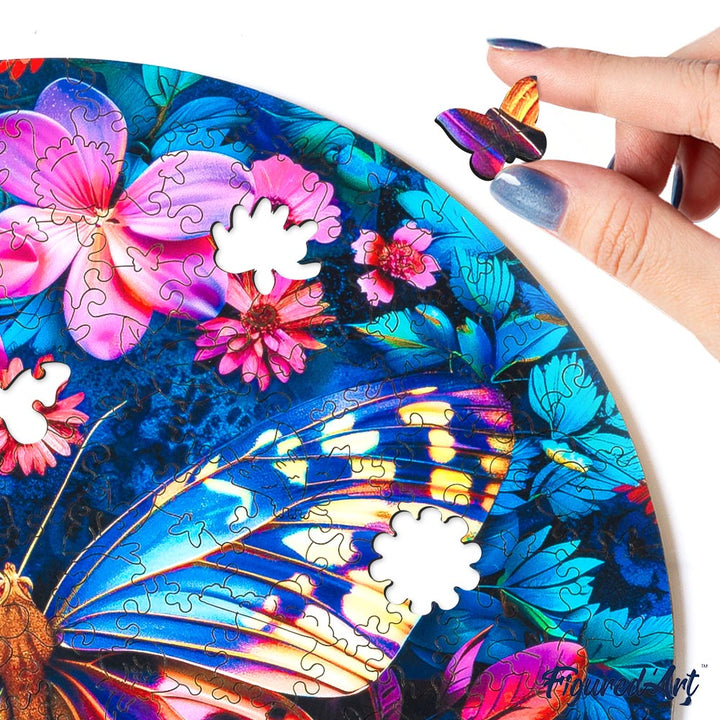 Holzpuzzle 2D Design – Schmetterling und Blumen