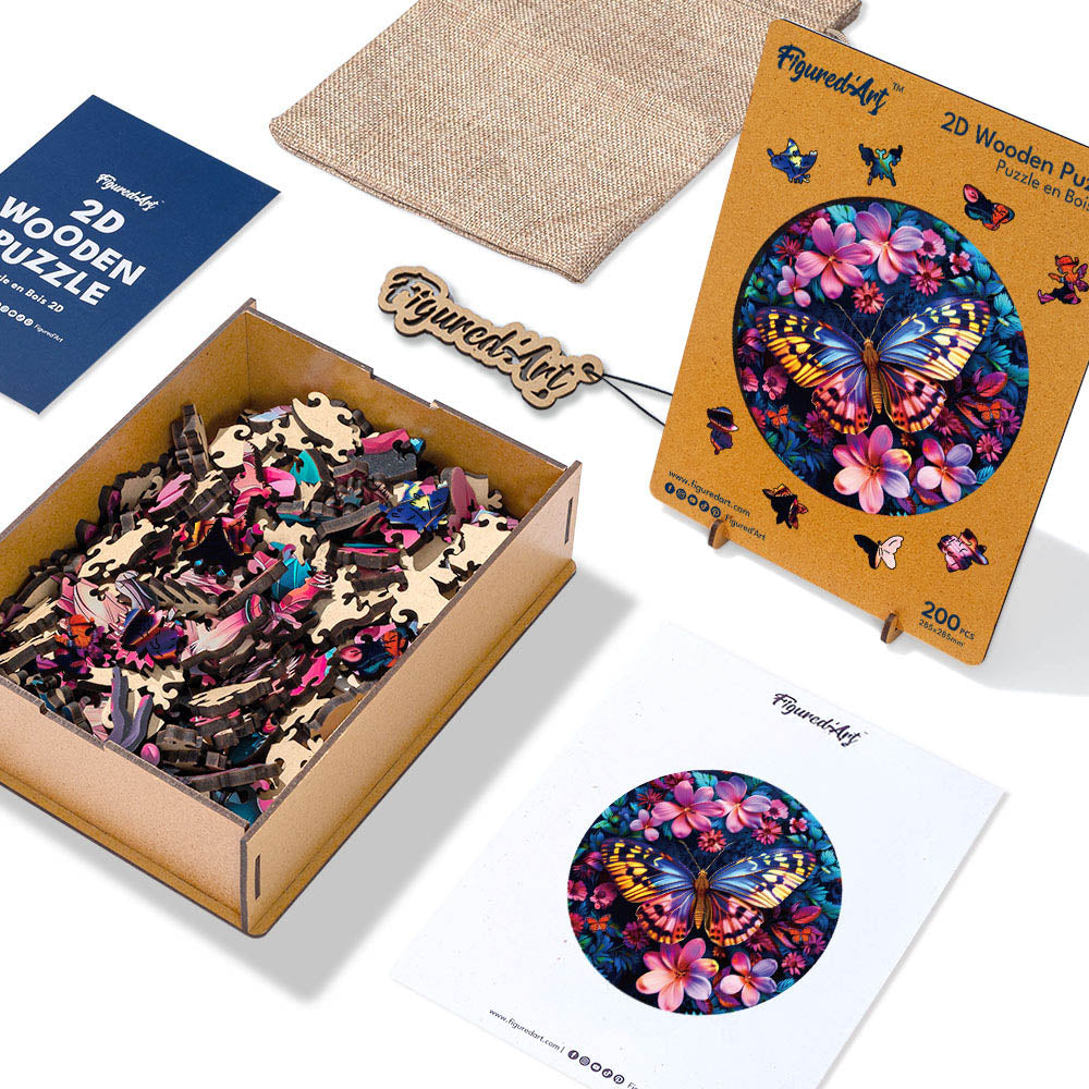 Holzpuzzle 2D Design – Schmetterling und Blumen - Kidis Art