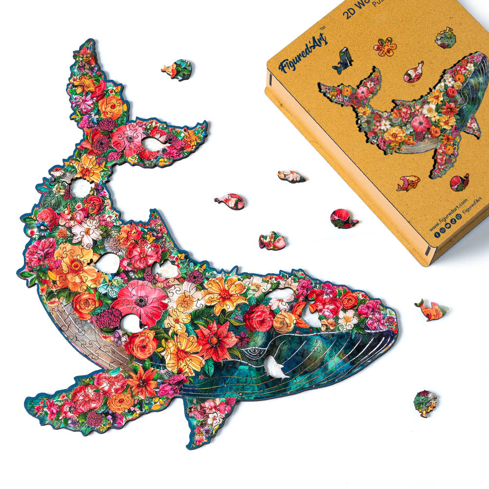 Holzpuzzle 2D Design – Blume mit Wal - Kidis Art