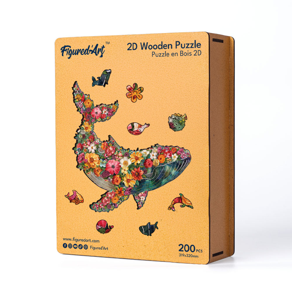 Holzpuzzle 2D Design – Blume mit Wal - Kidis Art