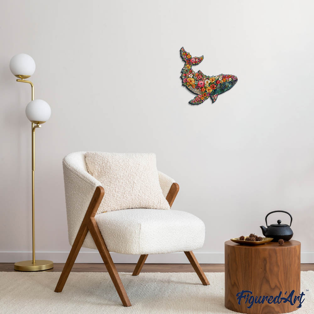 Holzpuzzle 2D Design – Blume mit Wal - Kidis Art