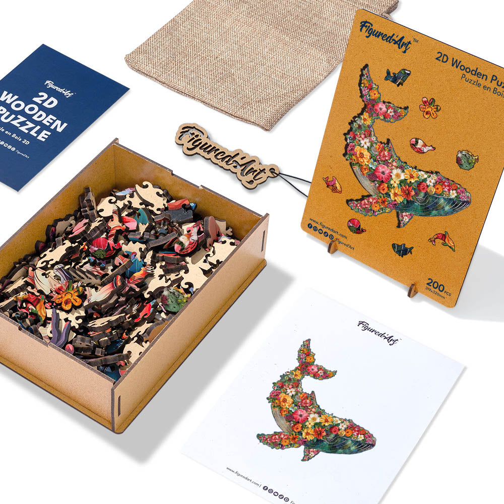 Holzpuzzle 2D Design – Blume mit Wal - Kidis Art