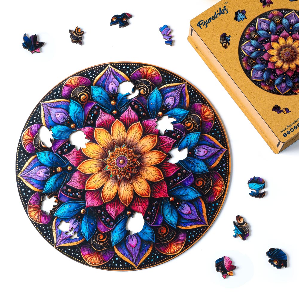 Holzpuzzle 2D Design – Buntes Mandala