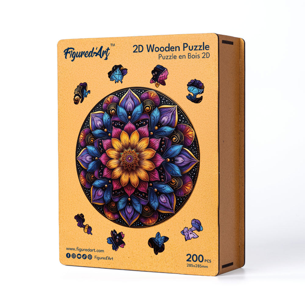 Holzpuzzle 2D Design – Buntes Mandala