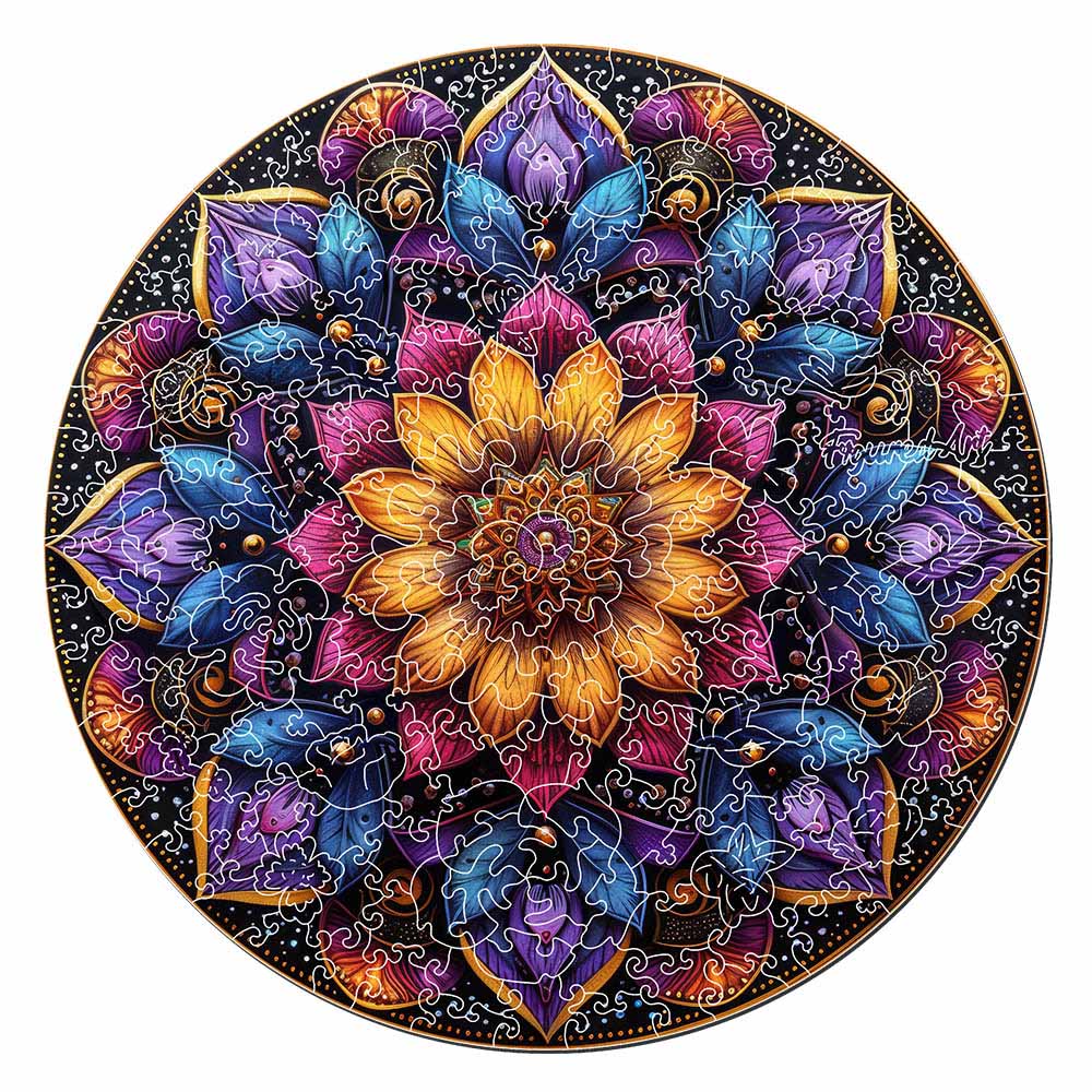 Holzpuzzle 2D Design – Buntes Mandala