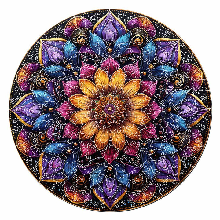 Holzpuzzle 2D Design – Buntes Mandala