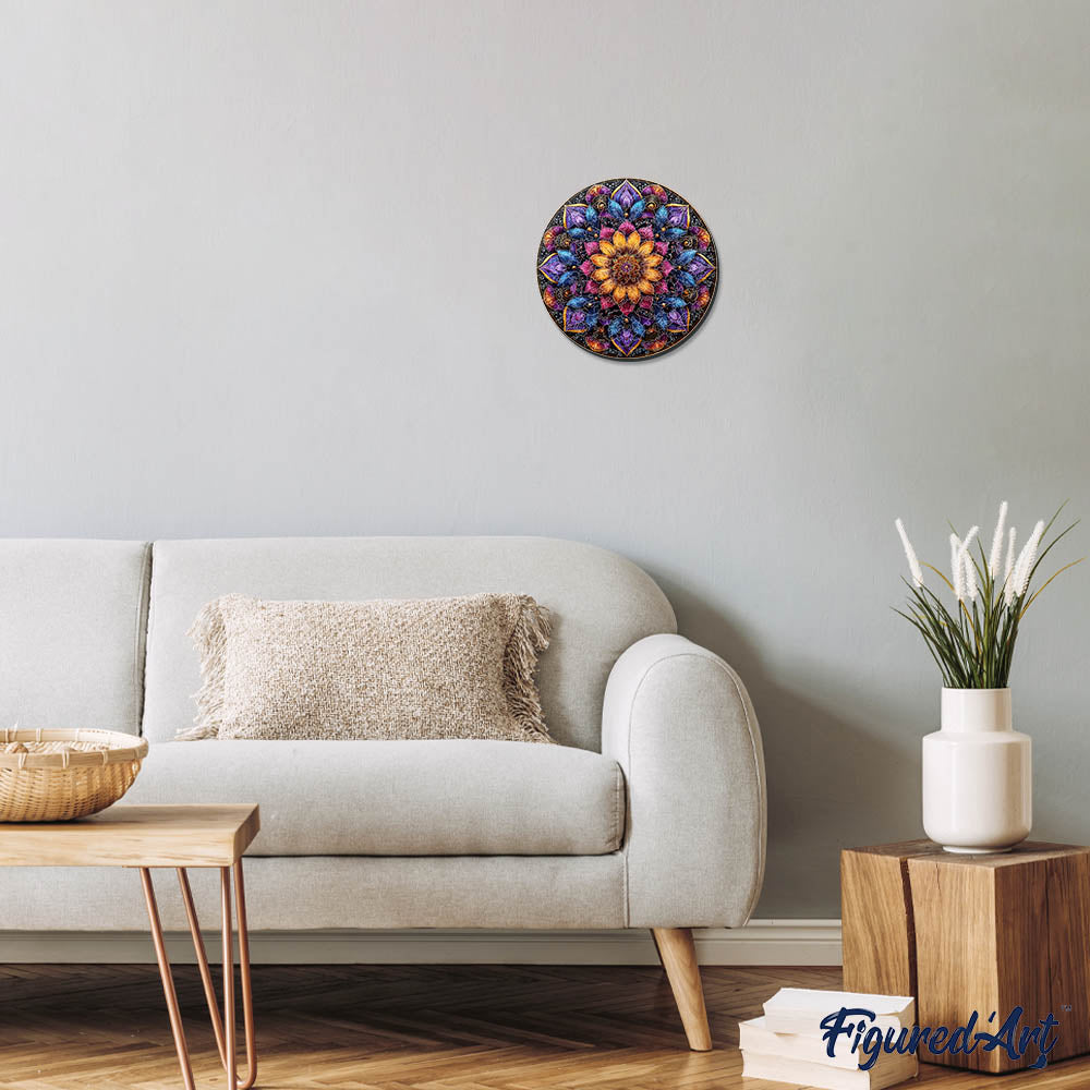 Holzpuzzle 2D Design – Buntes Mandala