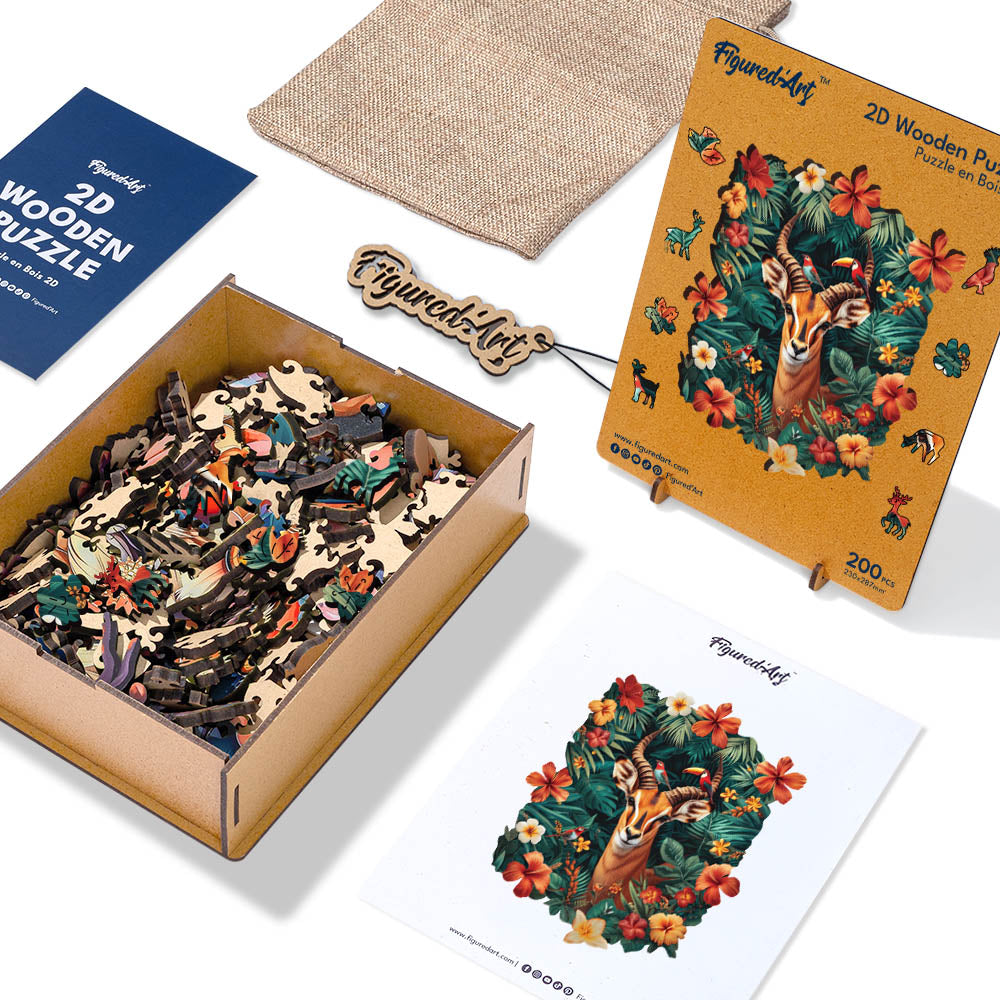 Holzpuzzle 2D Design – Giraffe und Blumen