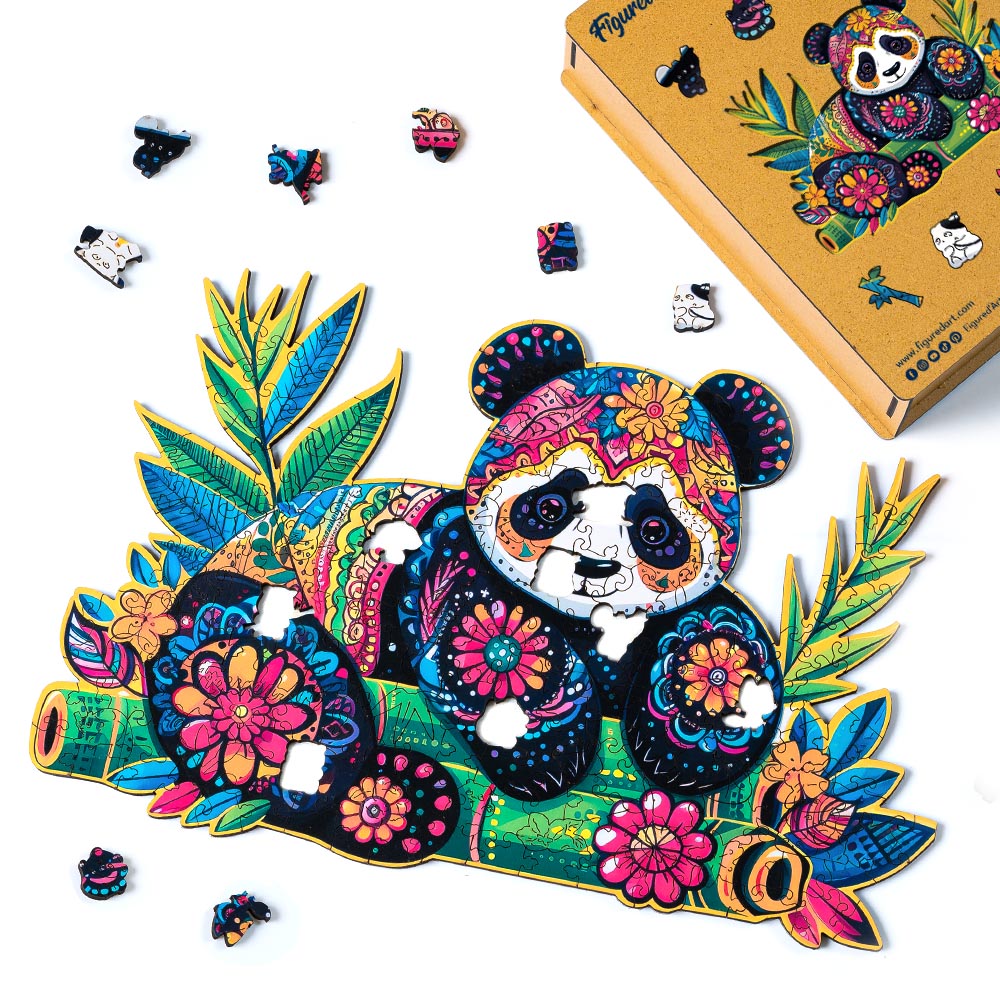 Holzpuzzle 2D Design – Blumiger Panda - Kidis Art