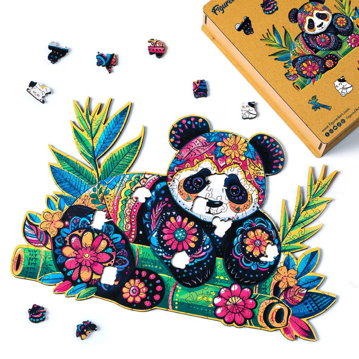 Holzpuzzle 2D Design – Blumiger Panda