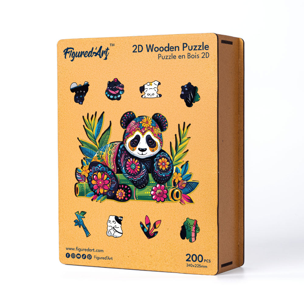 Holzpuzzle 2D Design – Blumiger Panda - Kidis Art
