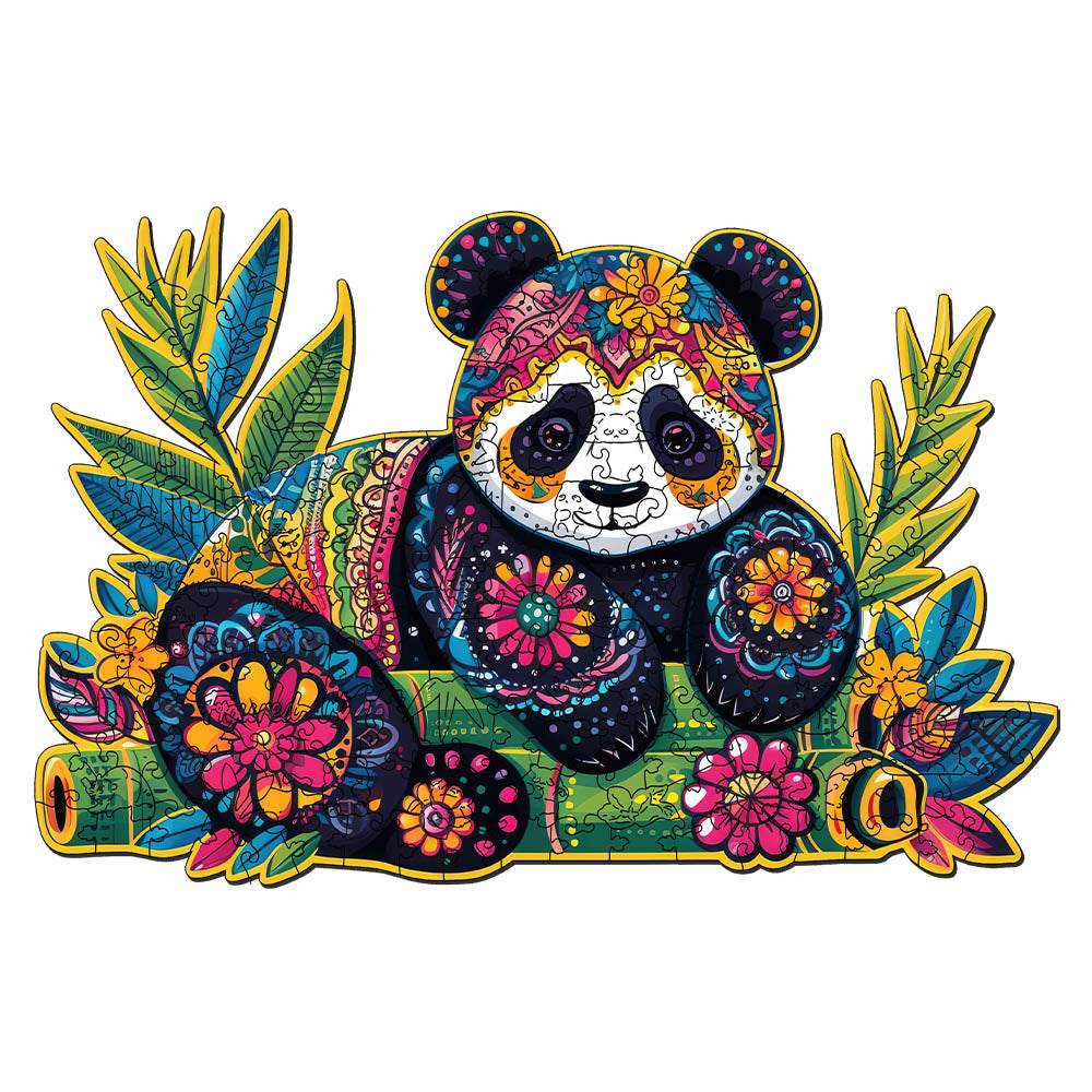 Holzpuzzle 2D Design – Blumiger Panda - Kidis Art