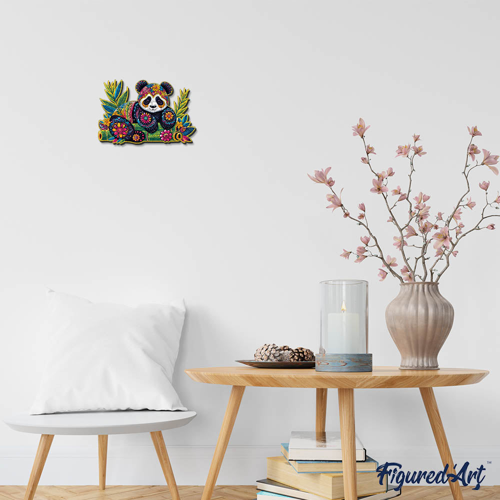 Holzpuzzle 2D Design – Blumiger Panda - Kidis Art