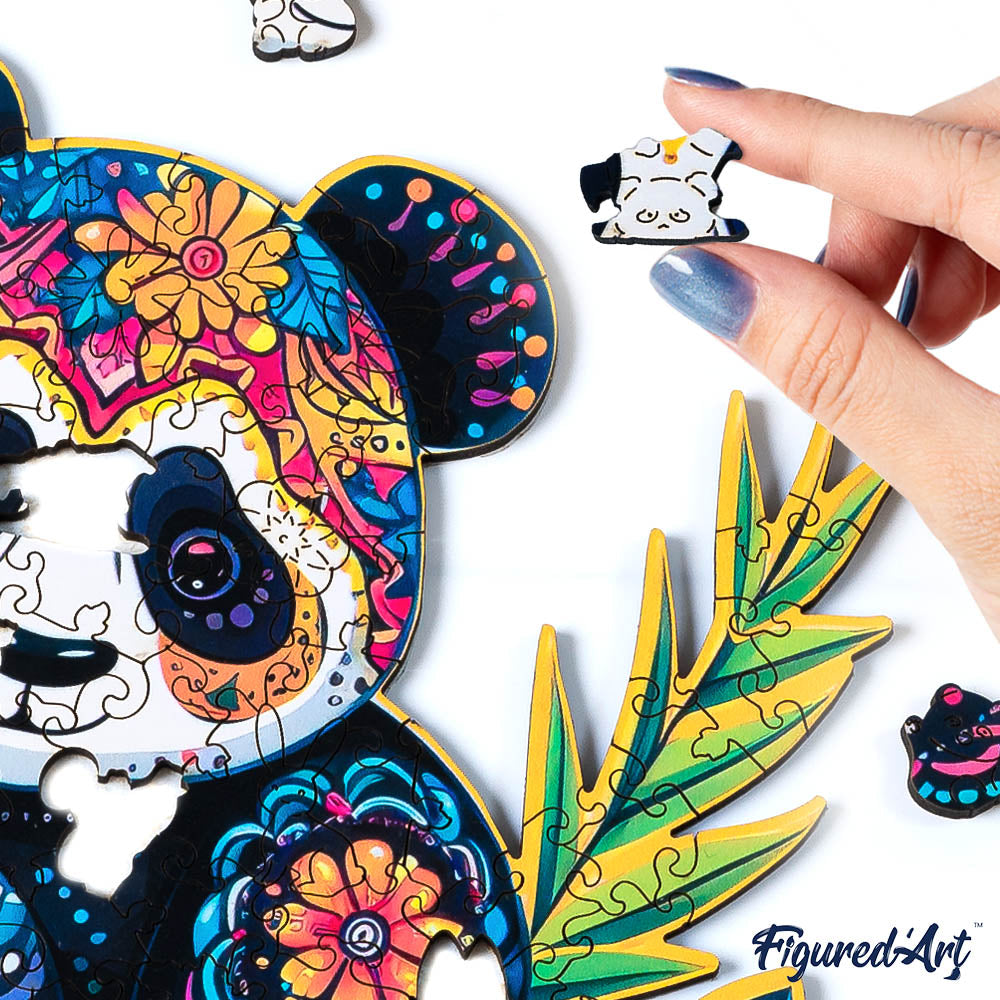 Holzpuzzle 2D Design – Blumiger Panda - Kidis Art