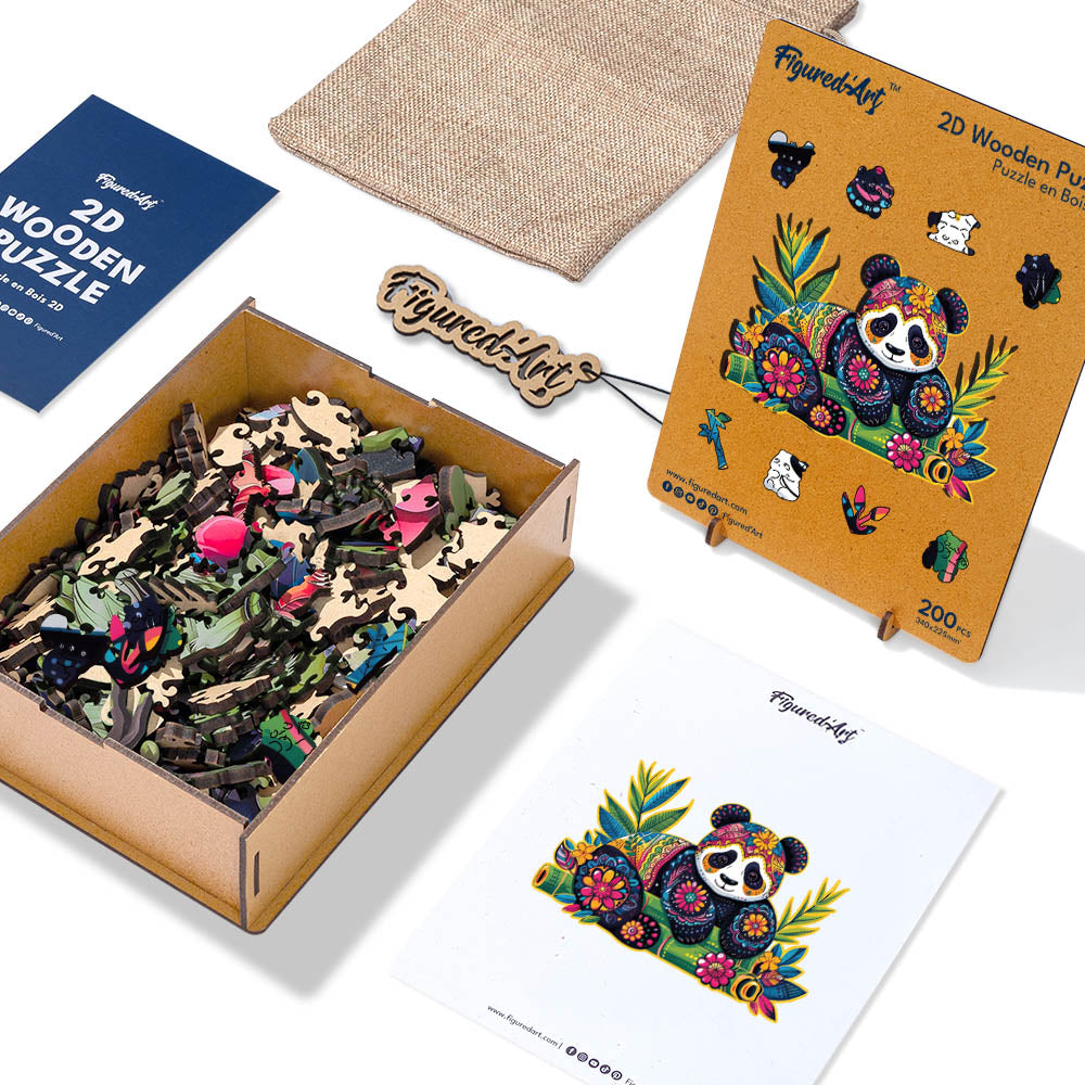 Holzpuzzle 2D Design – Blumiger Panda - Kidis Art