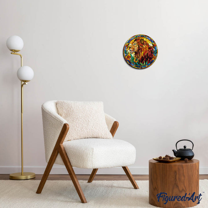 Holzpuzzle 2D Design – Löwe im Stil eines Buntglasfensters