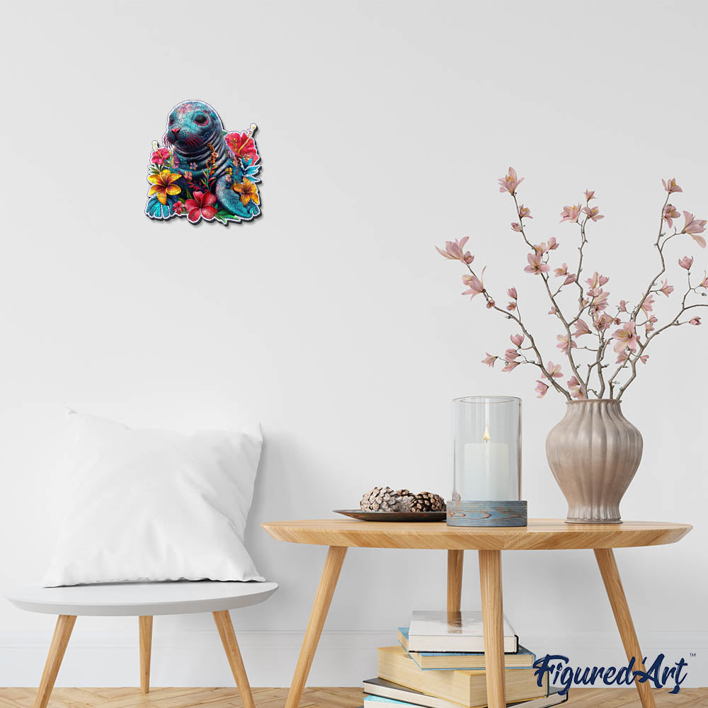 Holzpuzzle 2D Design – Robbe und Blumen - Kidis Art