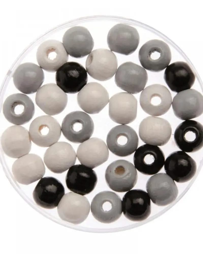 Holzperle 10mm 47St schwarz / grau / weiss FSC - Kidis Art