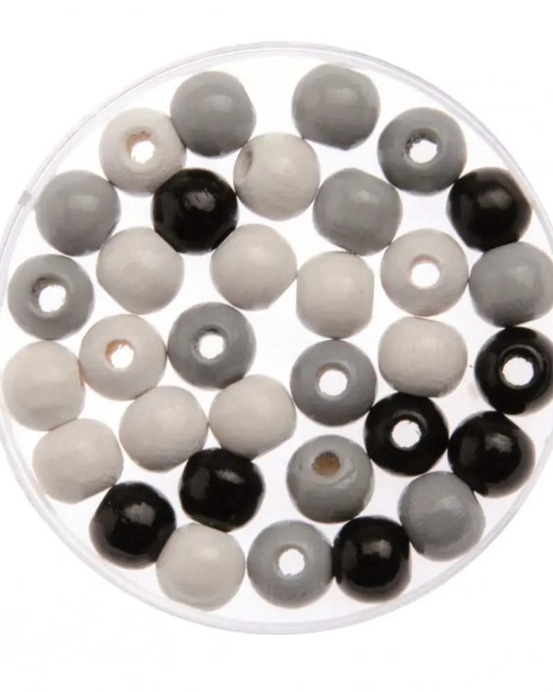 Holzperle 6mm 118St Buche schwarz / grau / weiss FSC - Kidis Art