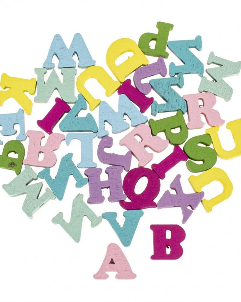 Holzperlen ABC sortiert, 40St./pcs - Kidis Art