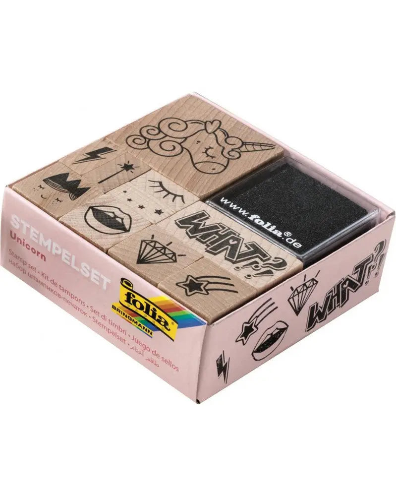 Holzstempel-Set Unicorn 10 Stempel + 2 Stempelkissen