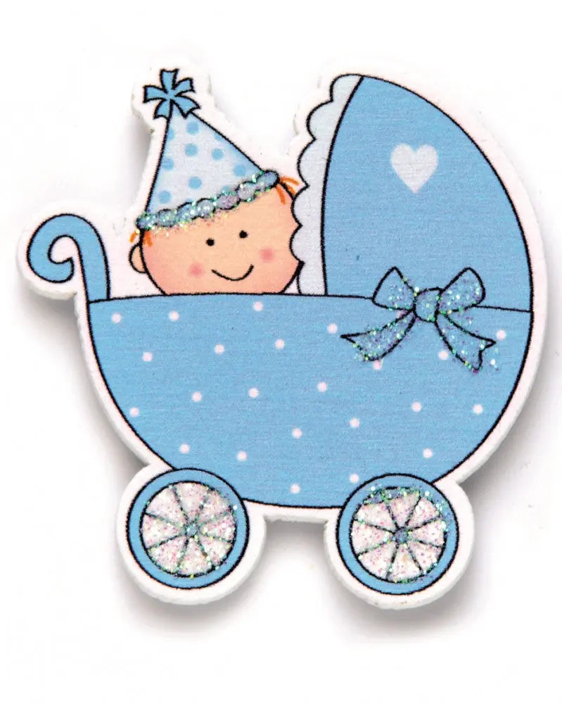 Holzsticker Baby+Kinderwagen blau 6Stk Linde